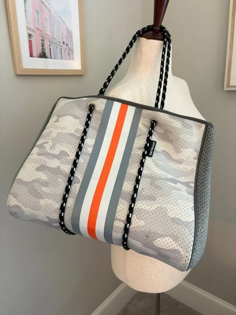 Prenelove Kingston Large Tote Gray Camo Neoprene Bag Zip Pouch Dust Bag